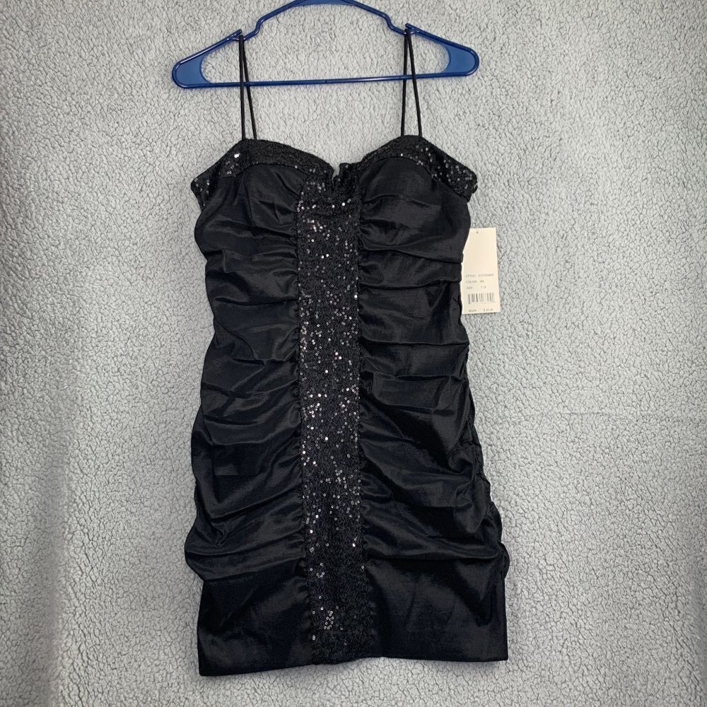 Hailey Logan by Adrianna Papell Rouched Glitter Mini Dress - Black, Size 7/8 NWT